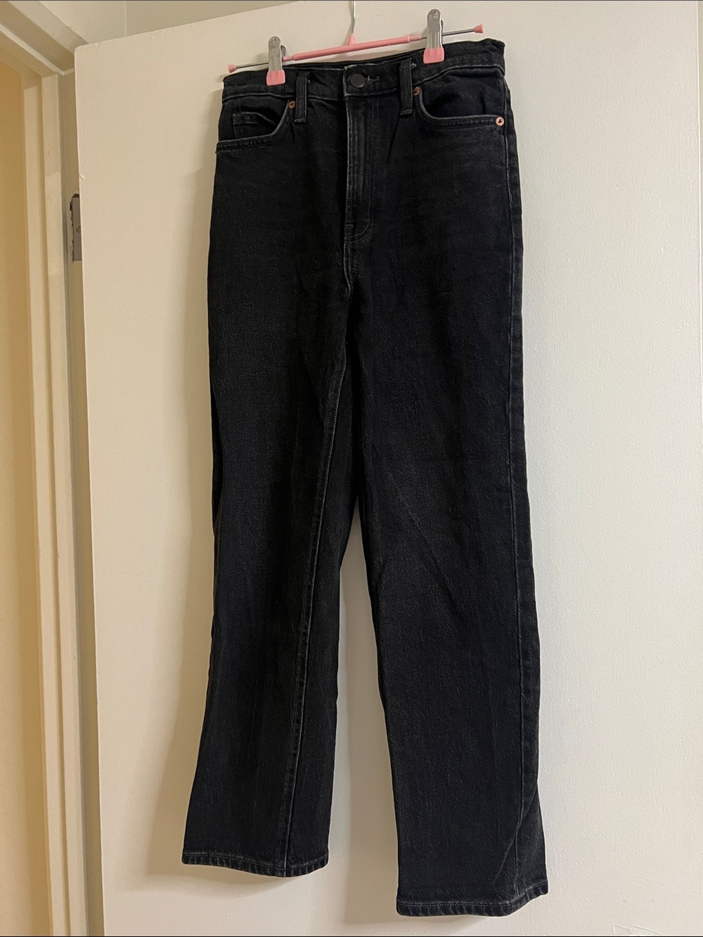 OAK + FORT Black Straight-Leg High-Rise Jeans